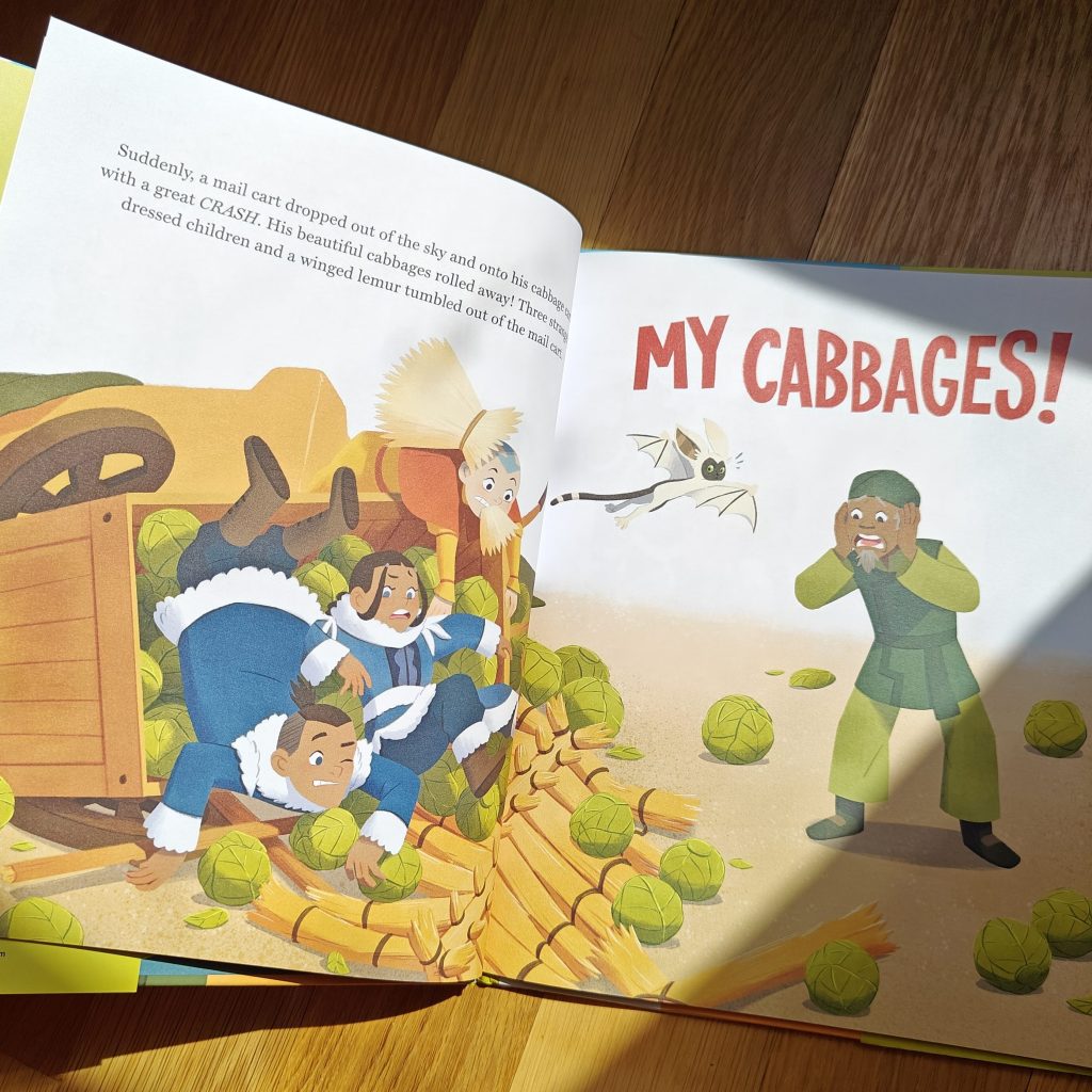 open spread of My Cabbages with the cabbage merchant shouting MY CABBAGES!